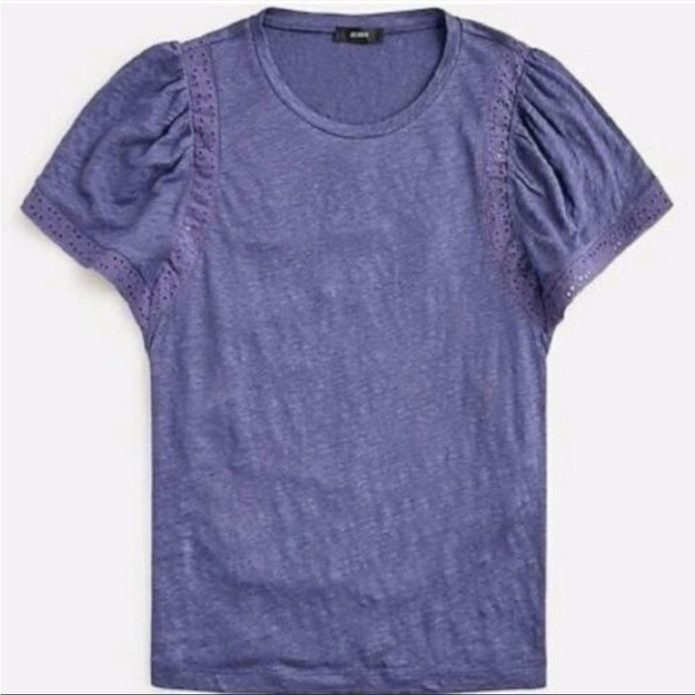 J Crew Linen Short Sleeve Top with Flutter Sleeves w/Eyelet Trim M